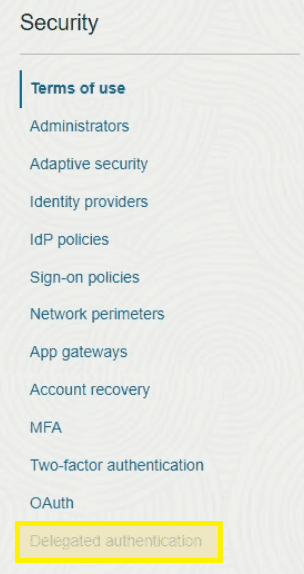 Delegated Authentication Menu Option