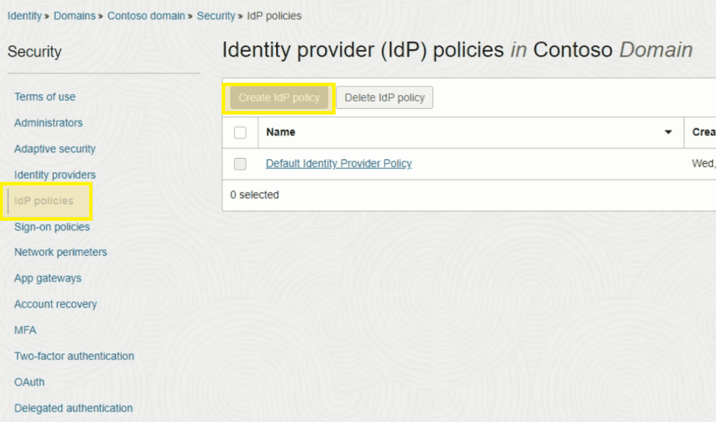 Create IdP policy option