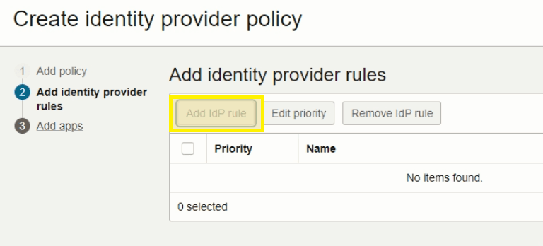 Add IdP rule button