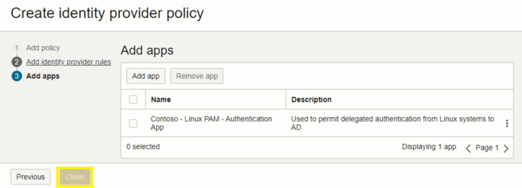 Close button completion step