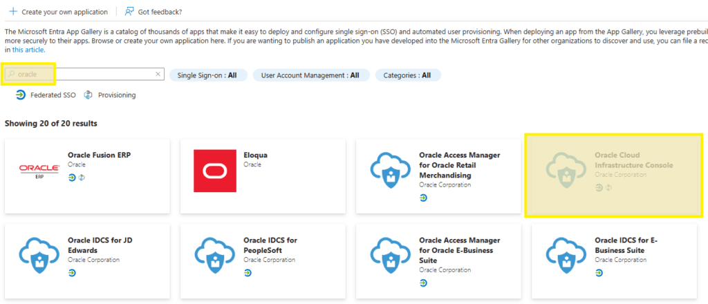 Search Oracle Cloud Infrastructure Console
