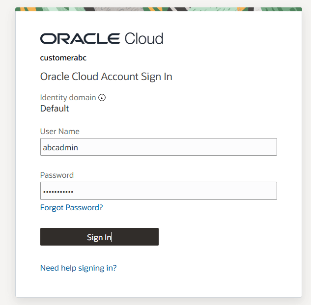 OCI Login Page