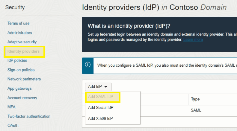 Add SAML IdP