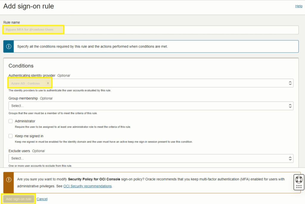 Configure Sign-On Rule